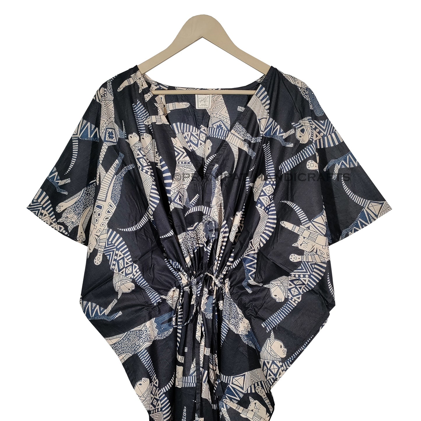 Handicraft Trend Egyptian Cat Print Beach Dress 100% Cotton Maxi cover up Sleepwear Women Hippie Caftan Dress