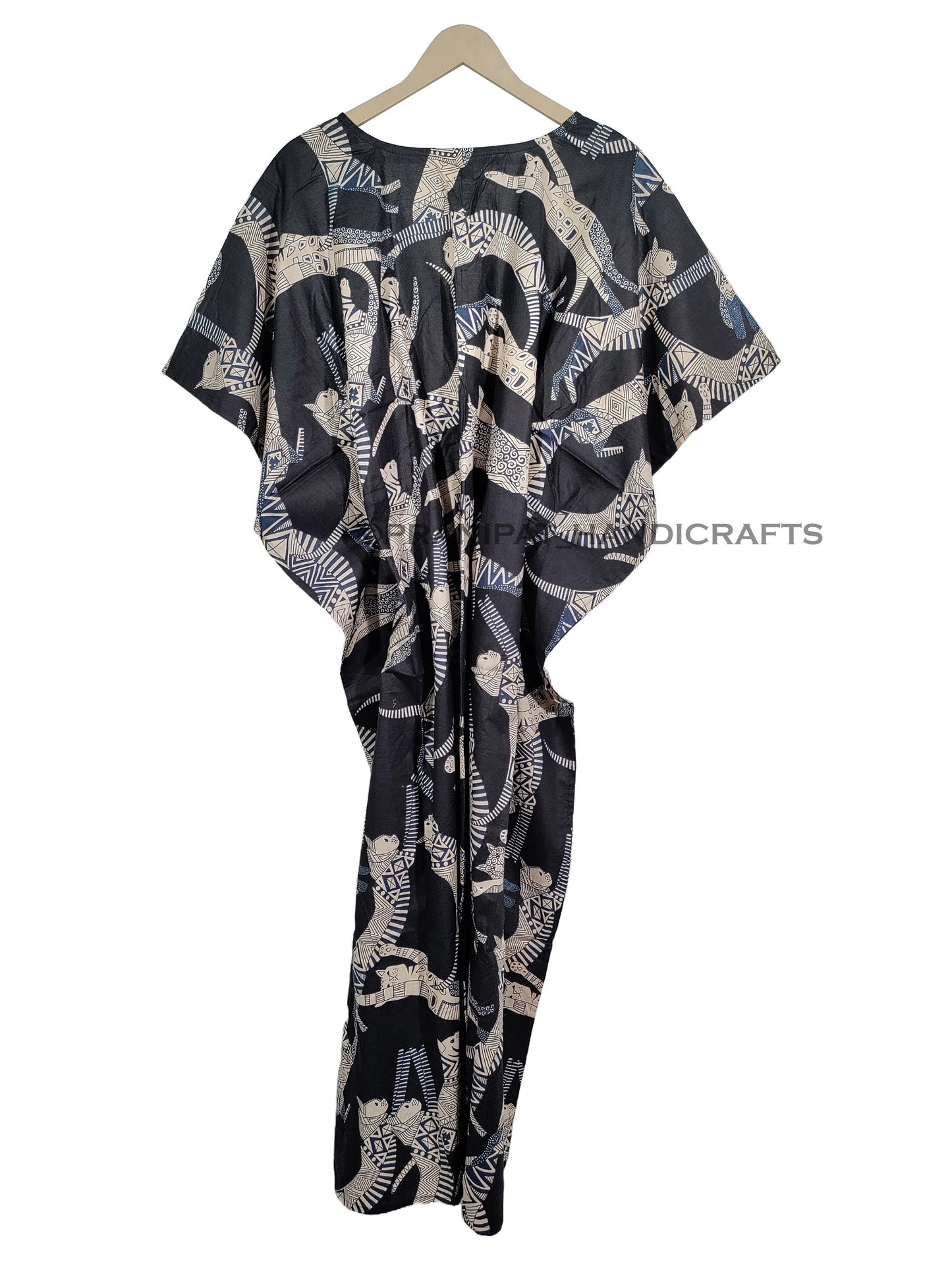 Handicraft Trend Egyptian Cat Print Beach Dress 100% Cotton Maxi cover up Sleepwear Women Hippie Caftan Dress