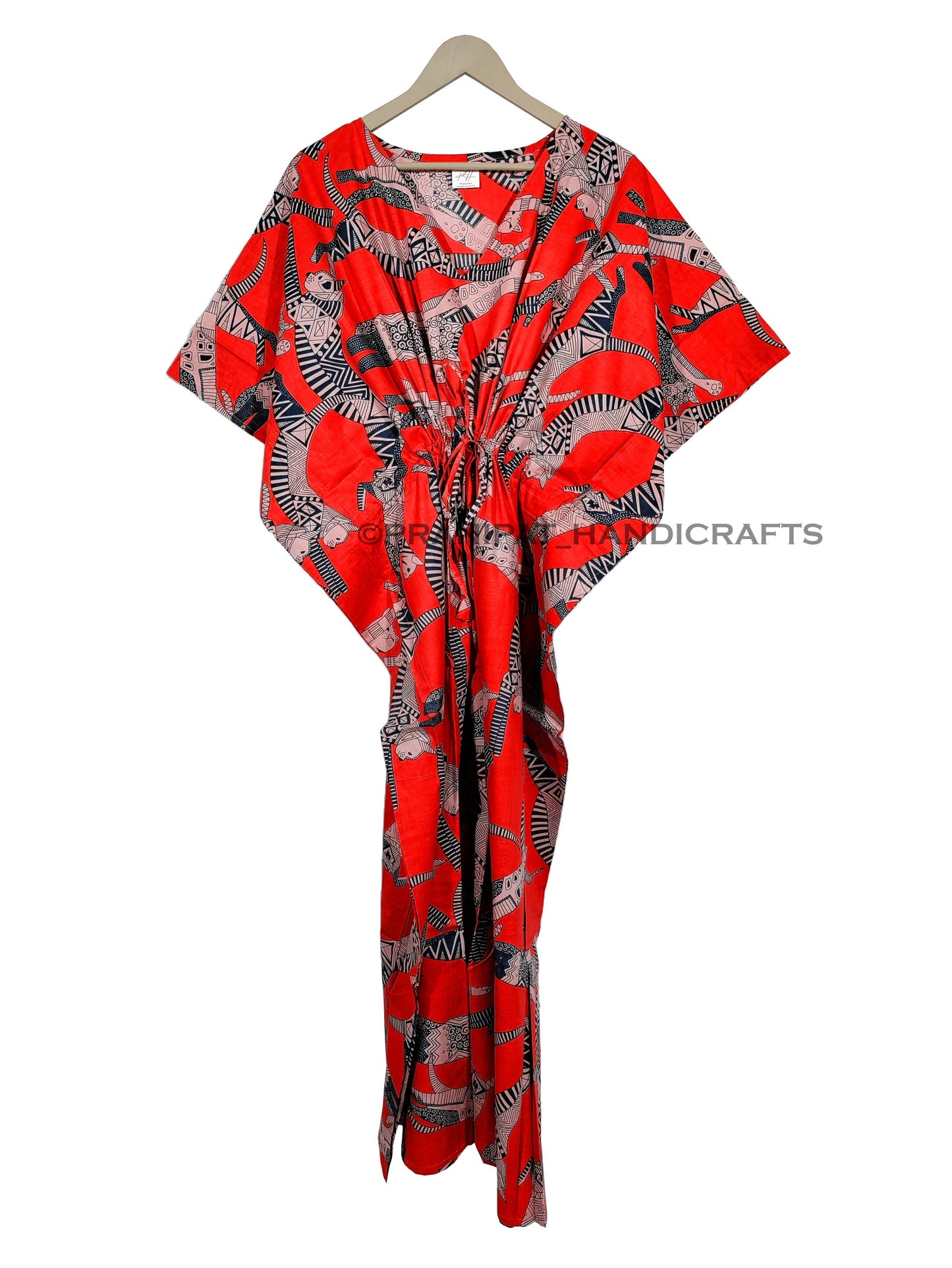 Handicraft Trend Egyptian Cat Print Beach Dress 100% Cotton Maxi cover up Sleepwear Women Hippie Caftan Dress