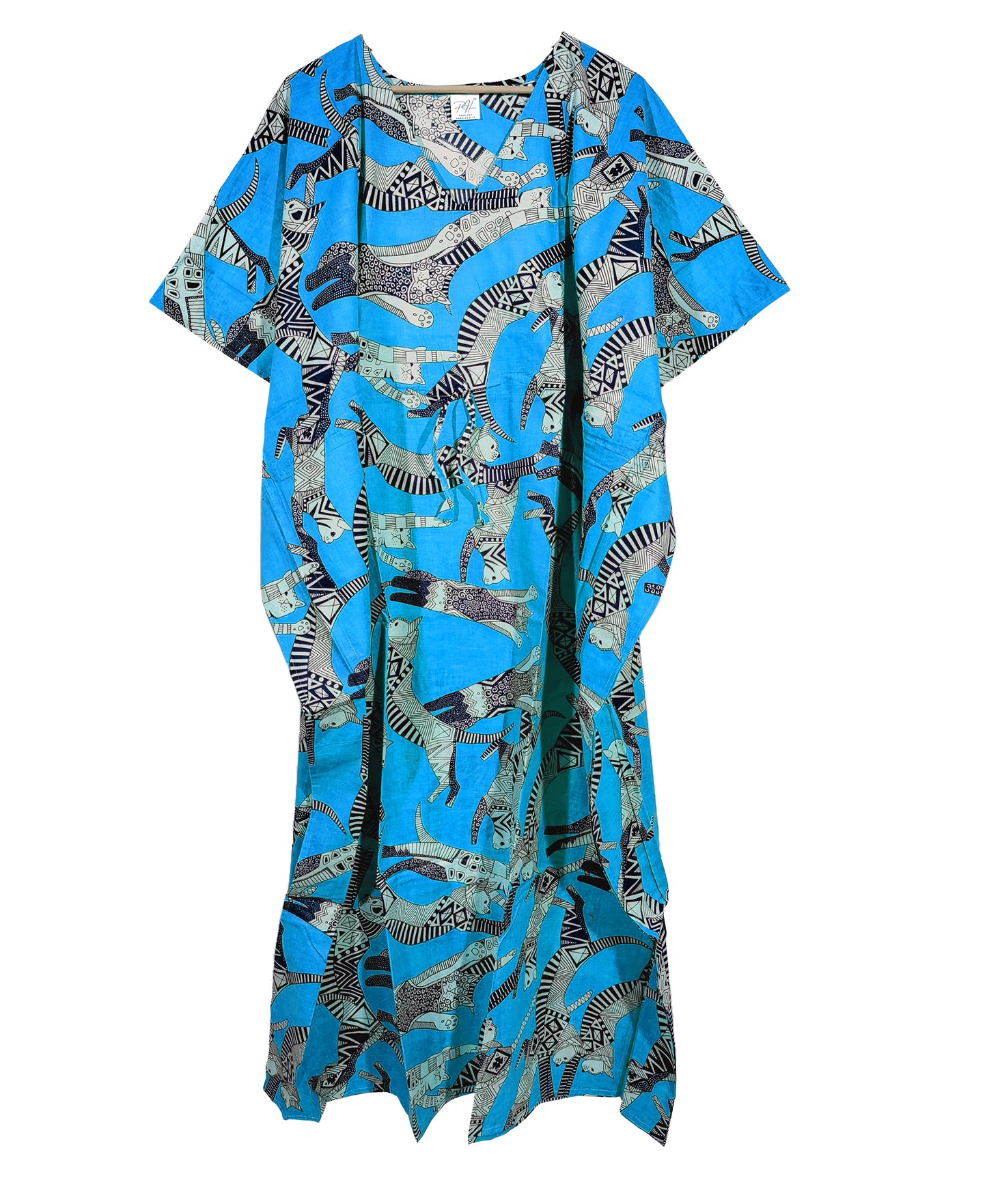 Handicraft Trend Egyptian Cat Print Beach Dress 100% Cotton Maxi cover up Sleepwear Women Hippie Caftan Dress