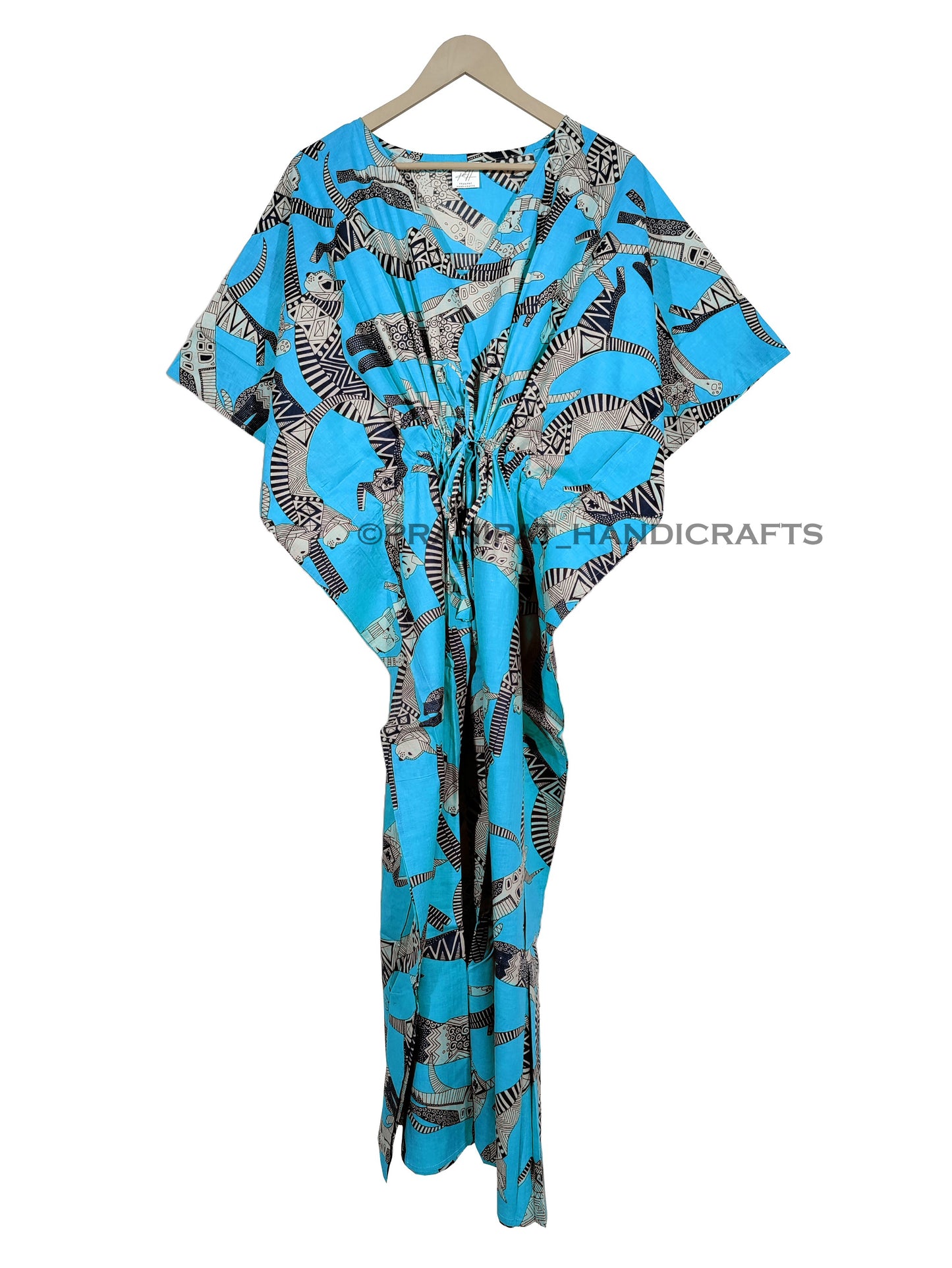 Handicraft Trend Egyptian Cat Print Beach Dress 100% Cotton Maxi cover up Sleepwear Women Hippie Caftan Dress