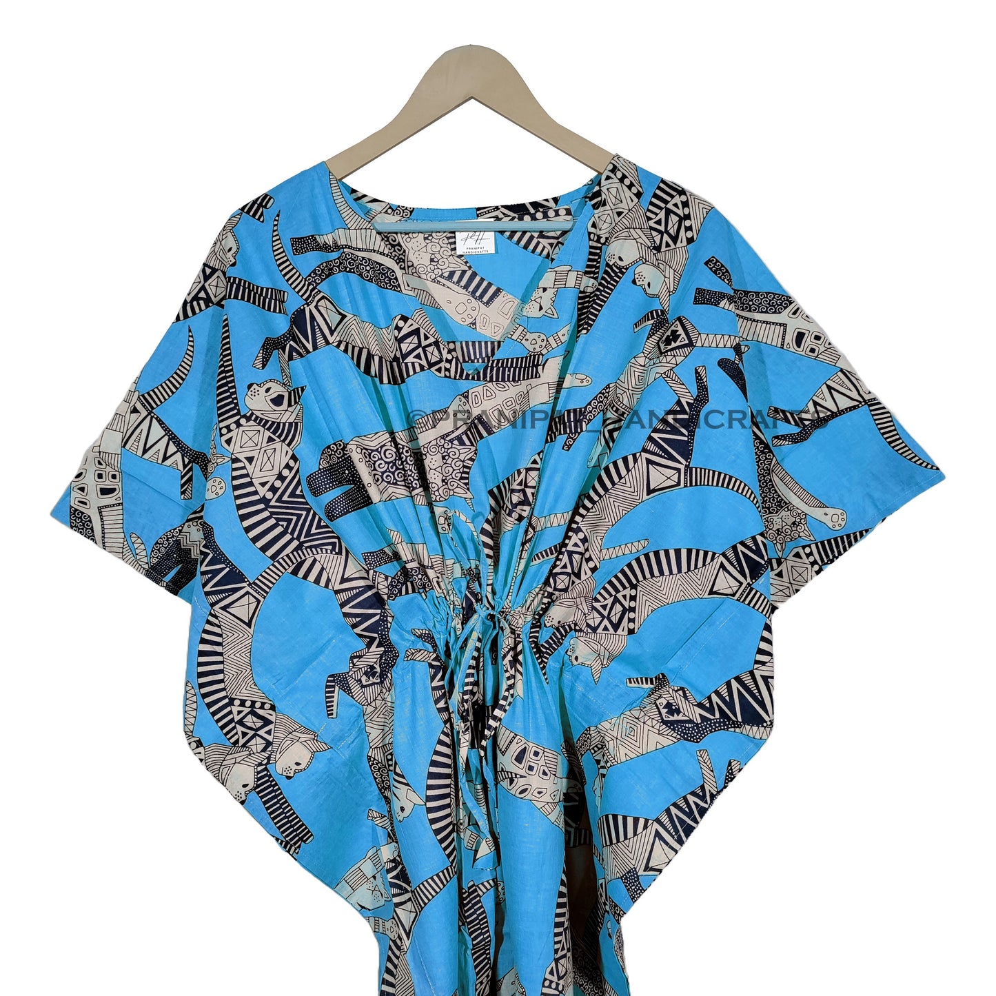 Handicraft Trend Egyptian Cat Print Beach Dress 100% Cotton Maxi cover up Sleepwear Women Hippie Caftan Dress