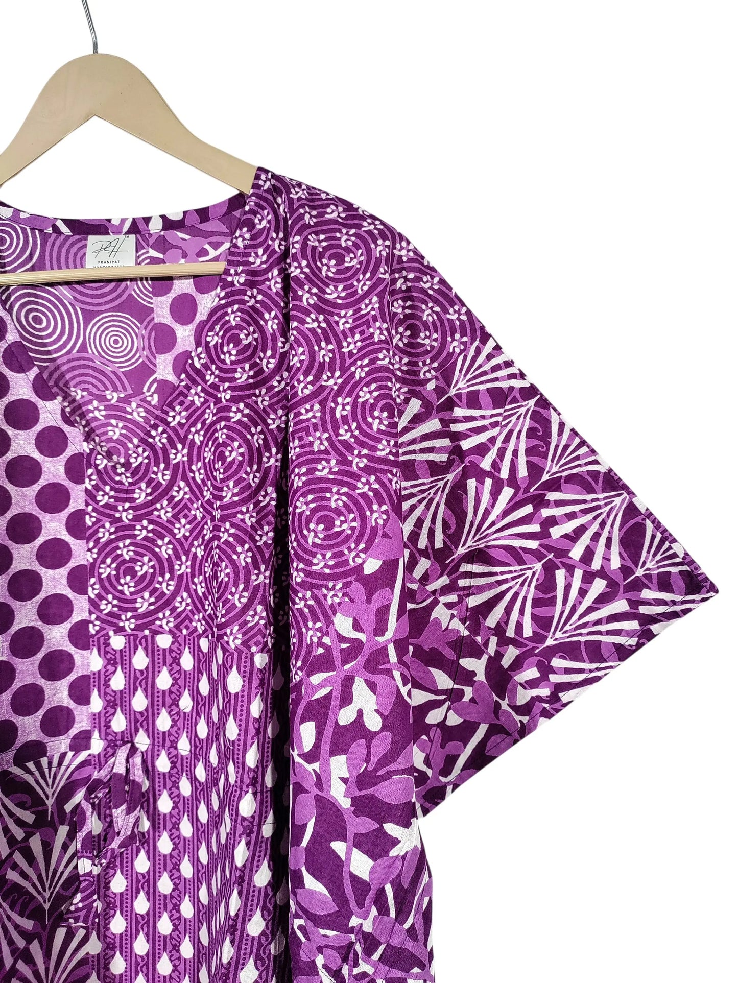 Indian Patchwork Print Purple Maxi Lightweight Cotton Sleepwear Caftan Dress