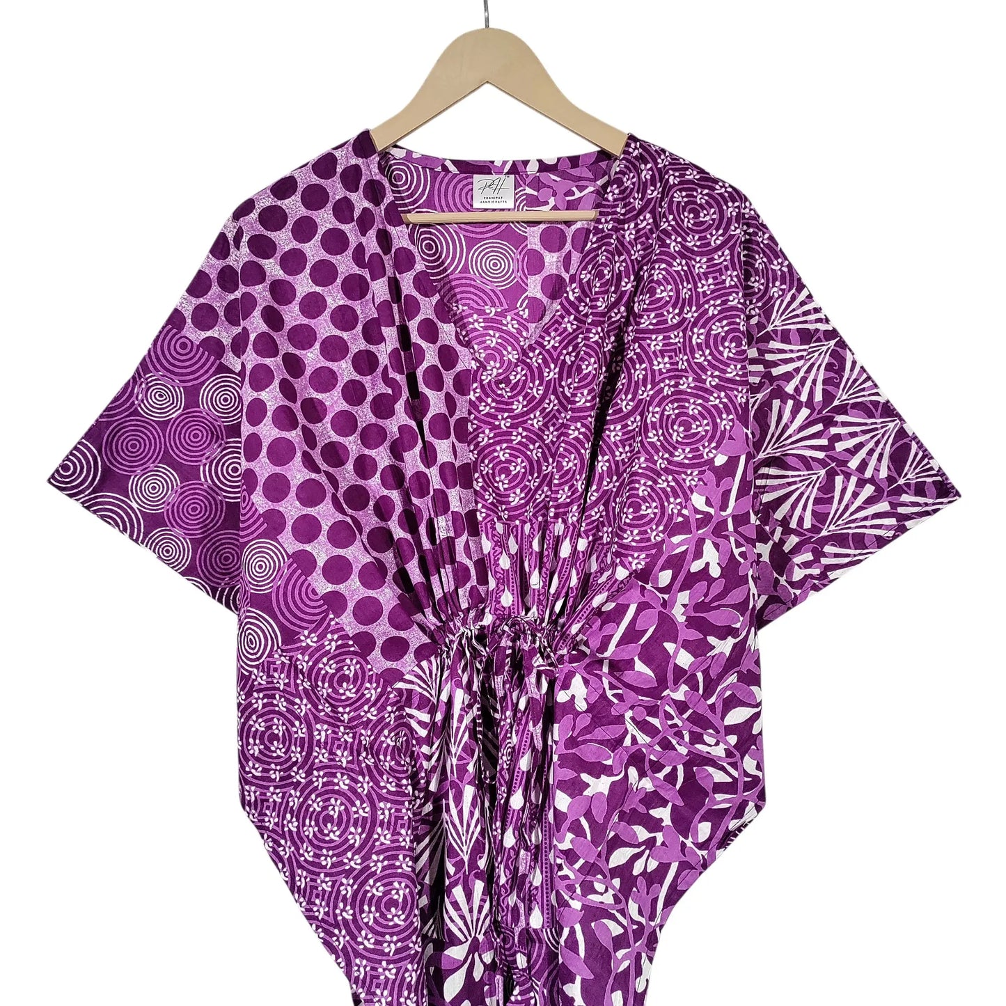 Indian Patchwork Print Purple Maxi Lightweight Cotton Sleepwear Caftan Dress