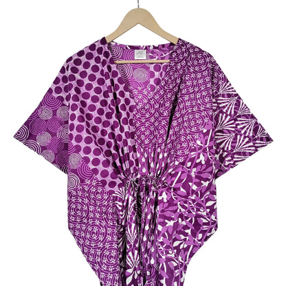 Indian Patchwork Print Purple Maxi Lightweight Cotton Sleepwear Caftan Dress