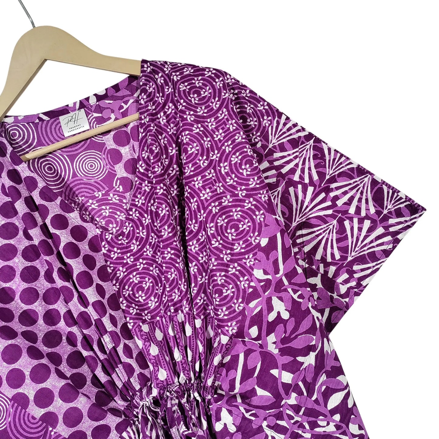 Indian Patchwork Print Purple Maxi Lightweight Cotton Sleepwear Caftan Dress