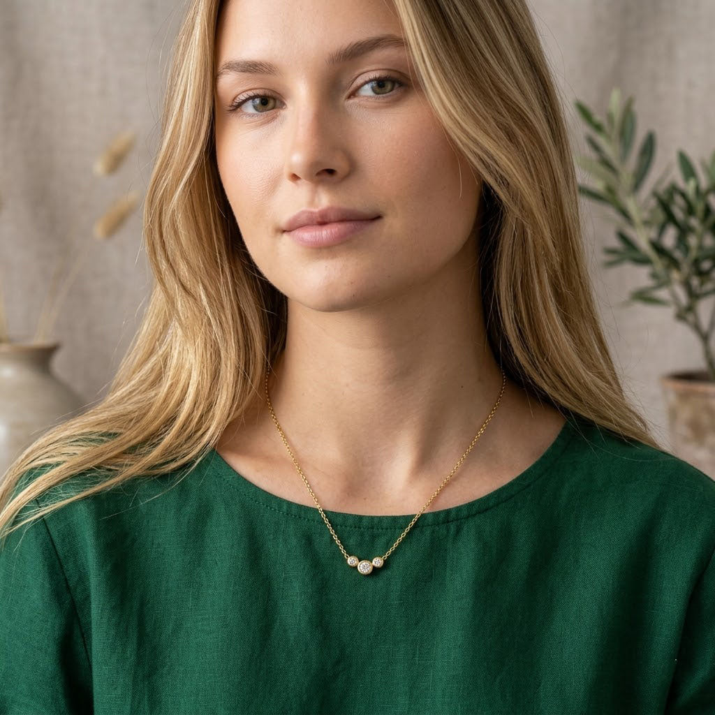 Gold CZ Pendant Aurelia Anti Tarnish Necklace Elegant Bezel Setting